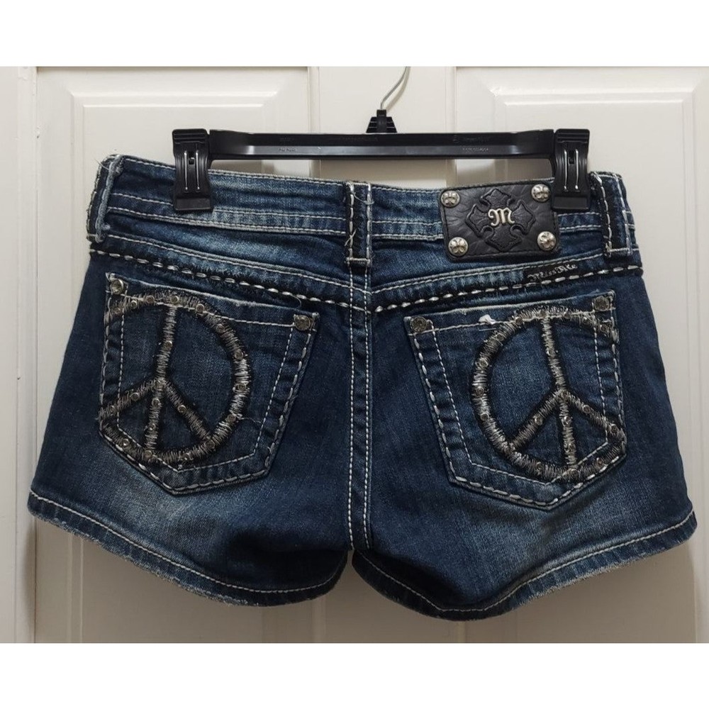 Miss me peace blue denim jean shorts Jewel bling sz 27